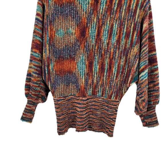 Vtg‎ 80s Multicolor Streaked Cowlneck Sweater Sz M Dolman Sleeve Funky Casual - Picture 10 of 12